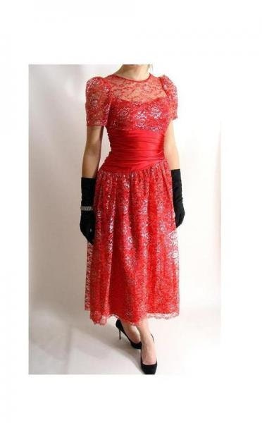 vintage 80s 50s style Red Silver Lace Sweetheart Prom Party Holiday Dress M