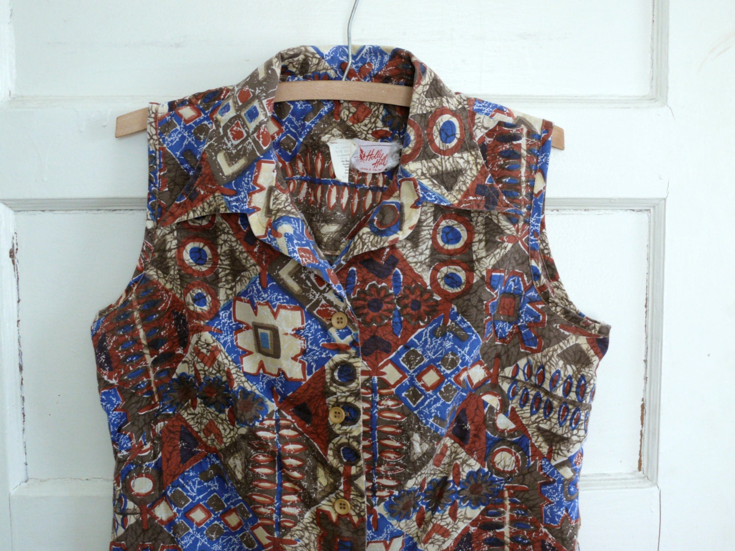 Vintage 1960s Faux Batik Dress, Aztec Print Dress, Mini Dress, Abstract Print Women Sundress