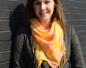 Handwoven and Hand-dyed Yellow and Pink Square Tartan Scarf