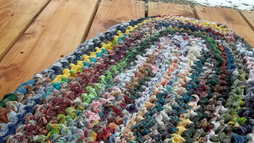 Many Bright Colors Crocheted Oval Rag Rug