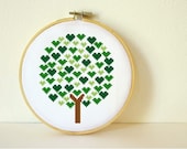 Counted Cross stitch Pattern PDF. Instant download. Tree of Hearts. Includes easy beginner instructions.