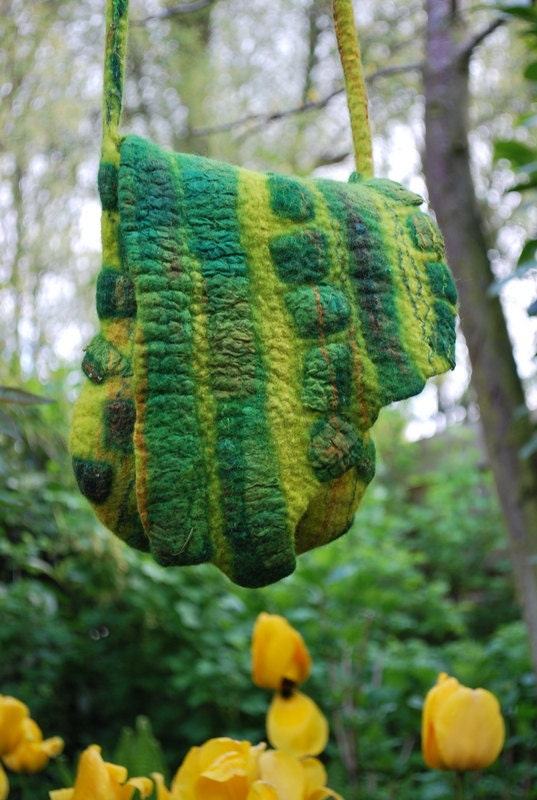 Lovely hand felted messenger/cross over bag with stunning organic surface