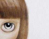 Blythe portrait, girl with deer, art print by inameliart