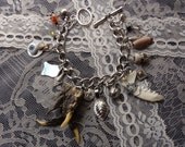 RESERVED FOR Kelly McKenna- Real Alligator Foot Fox Fur Denture Tooth Recycled Jewelry Charm Bracelet