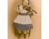 Vintage Photograph, DOWN SYNDROME Girl Playing Violin, 4 x 6 Antique Photograph Reprint