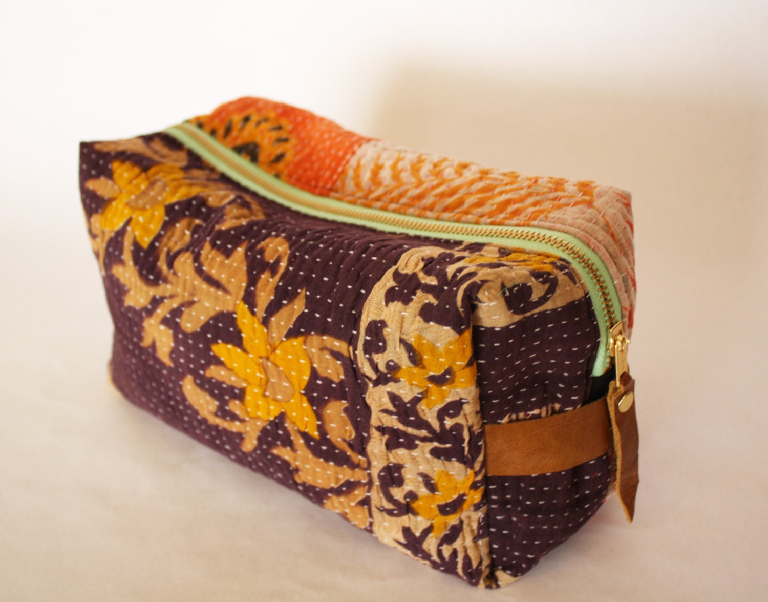 kantha quilt dopp kit cosmetic bag