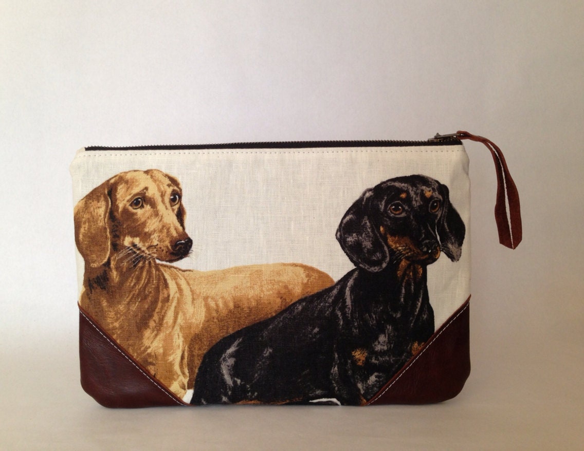 Linen iPad clutch case - dachshund