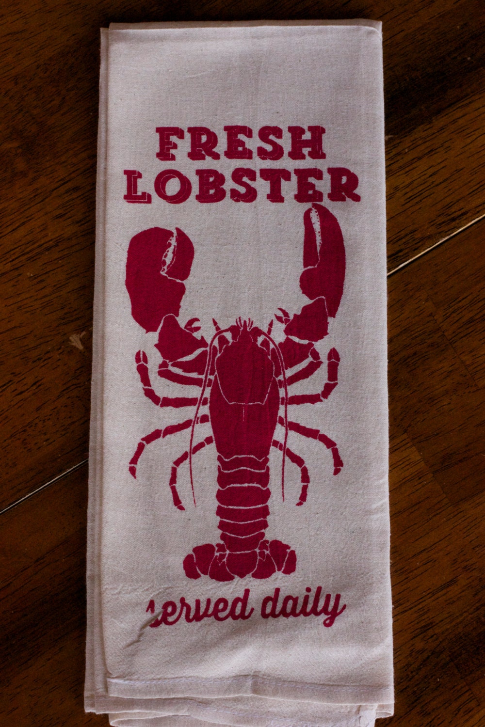 Tea Towel - Hand Printed Organic Flour Sack - Red Lobster