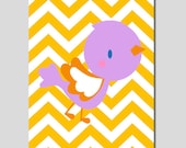 SALE -  Modern 8x10 Chevron Baby Bird Print - Kids Wall Art - Golden Yellow, Light Purple, Orange, Blue