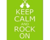 SALE - Keep Calm and Rock On - 11x14 Print - Guitar Silhouette - Music Rocker - Perfect for Nursery - Apple Green and White