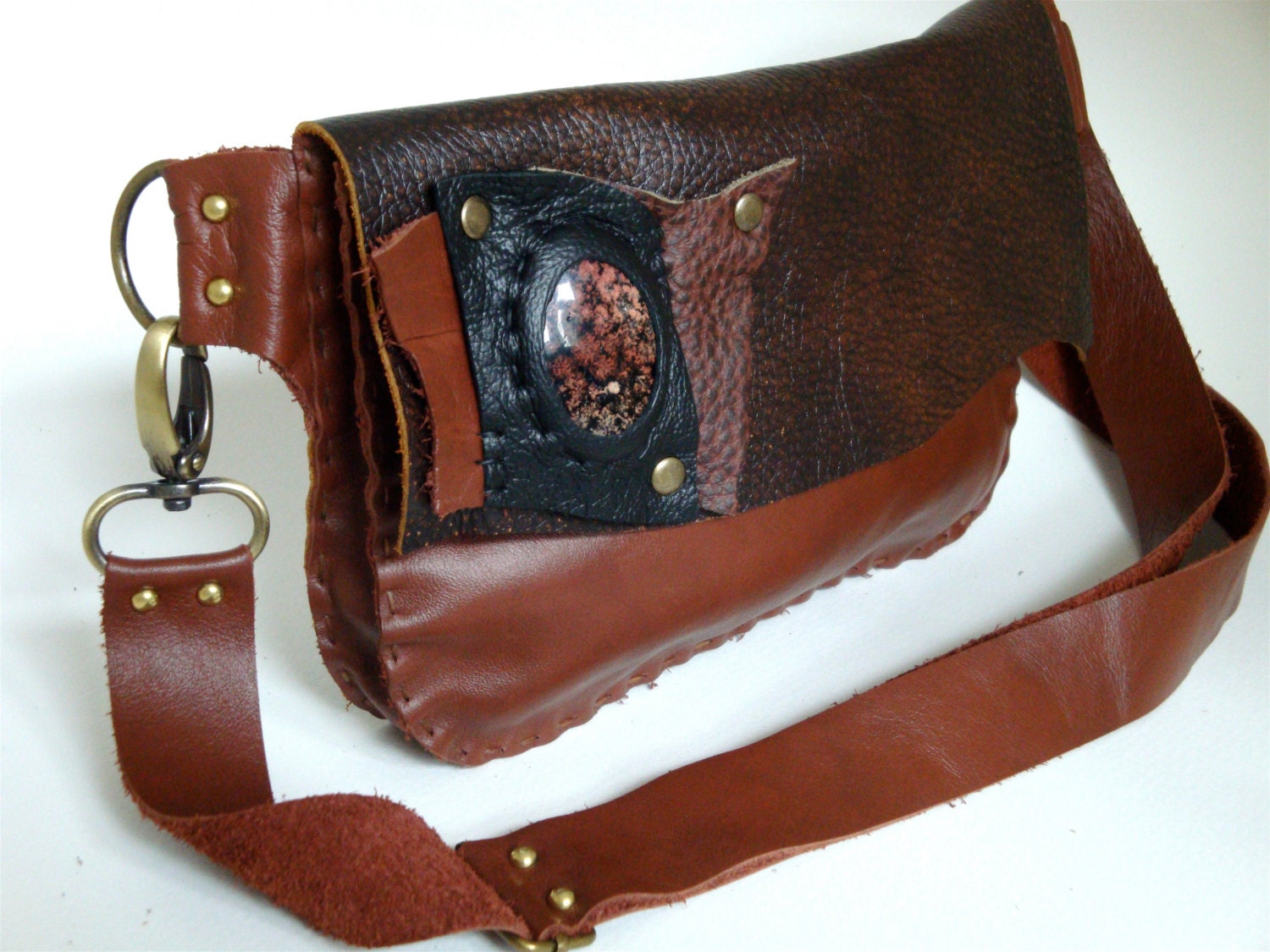 Leather Hip Bag/Fanny Pack with Sunburst Jasper