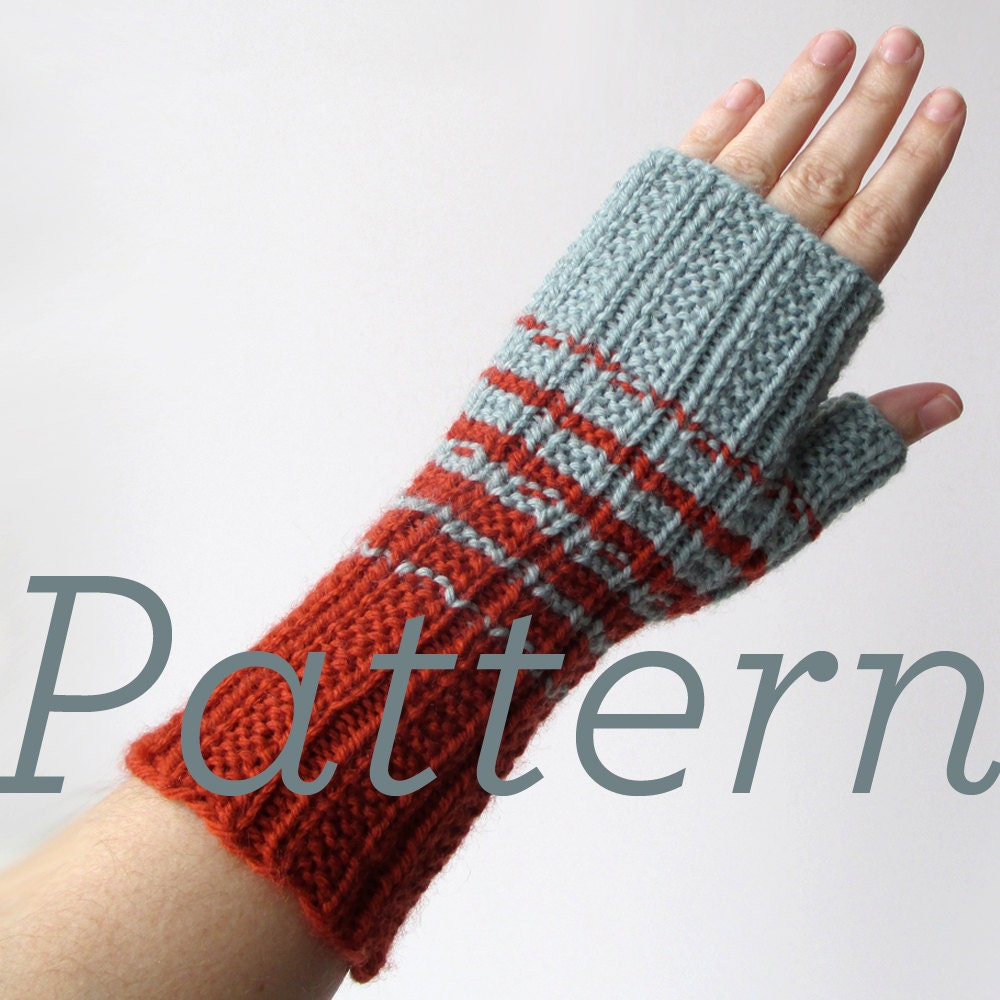 Knit Fingerless Gloves Pattern // Two-Color Fingerless Gloves  - pattern only - PDF