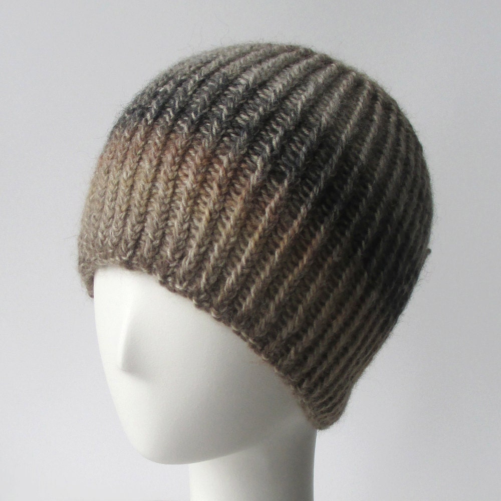 Hand Knit Reversible Rib Hat in browns (Unisex)