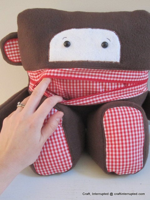 Red Gingham Pajama Pal Monkey Pillow
