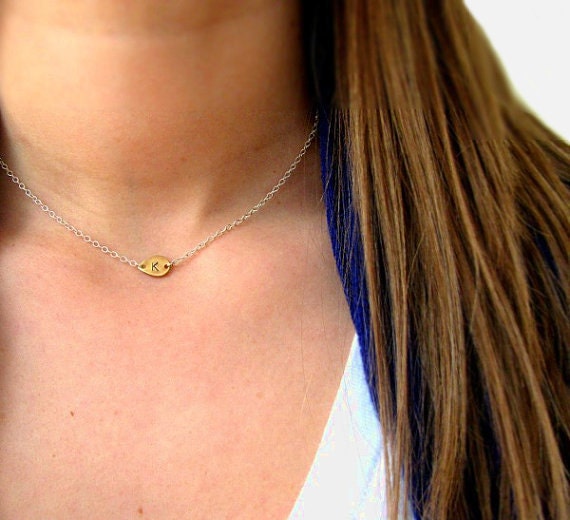 Personalized Necklace - Bridesmaid Gifts - Initial Jewelry - Bridesmaid Necklace - Sideways Initial Necklace - Tiny Brass Tear