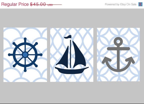 SALE Nautical Nursery Wall Art,Set of Three 8x10 prints, great for Pottery Barn Harper bedding, or toddler room, or as a gift
