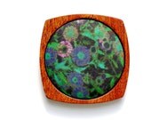 Liberty Wooden Brooch / Pendant - Danish Style  - Liberty of London fabric and Mahogany - Digital Print Floral Pink Blue Green