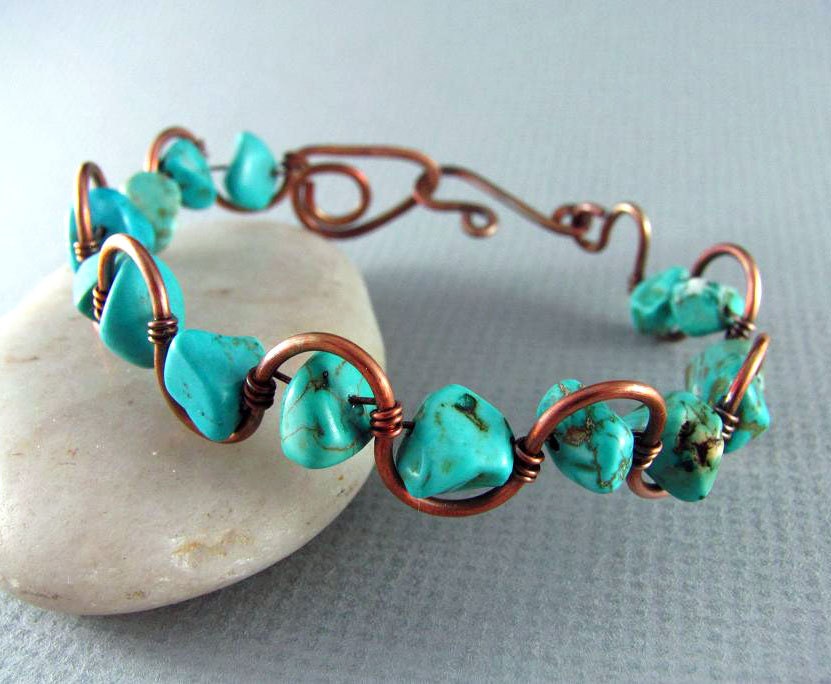 Wire Wrapped Bracelet Turquoise and Copper Bracelet Wire Wrapped Jewelry Copper Bangle