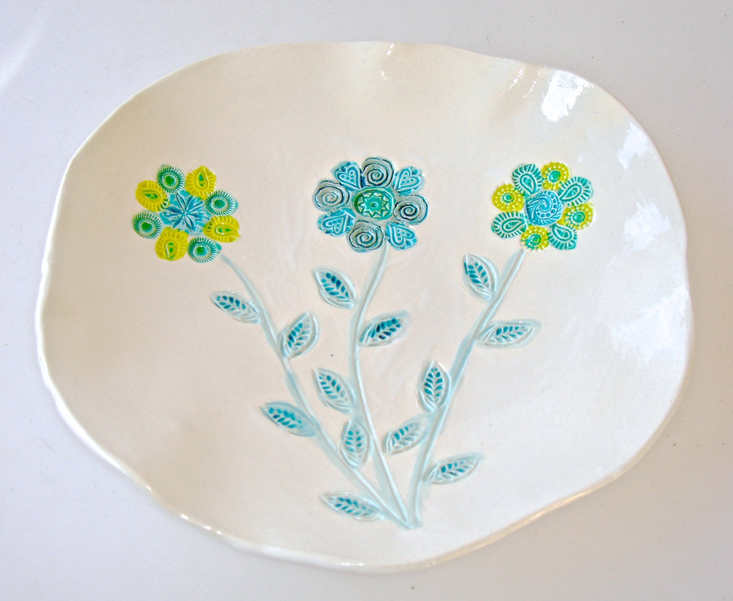 Ceramic Serving Platter, flower platter, Decorative Platter, wedding gift idea