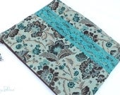 Soft Blues and Rich Browns Floral Tapestry and Lace iPad Cover