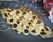 YETTA, Bridal Gold Hair Comb, Victorian Style Ivory Pearl and Rhinestone Wedding Hair Comb, Bridal Hair Accessories, Wedding Jewelry