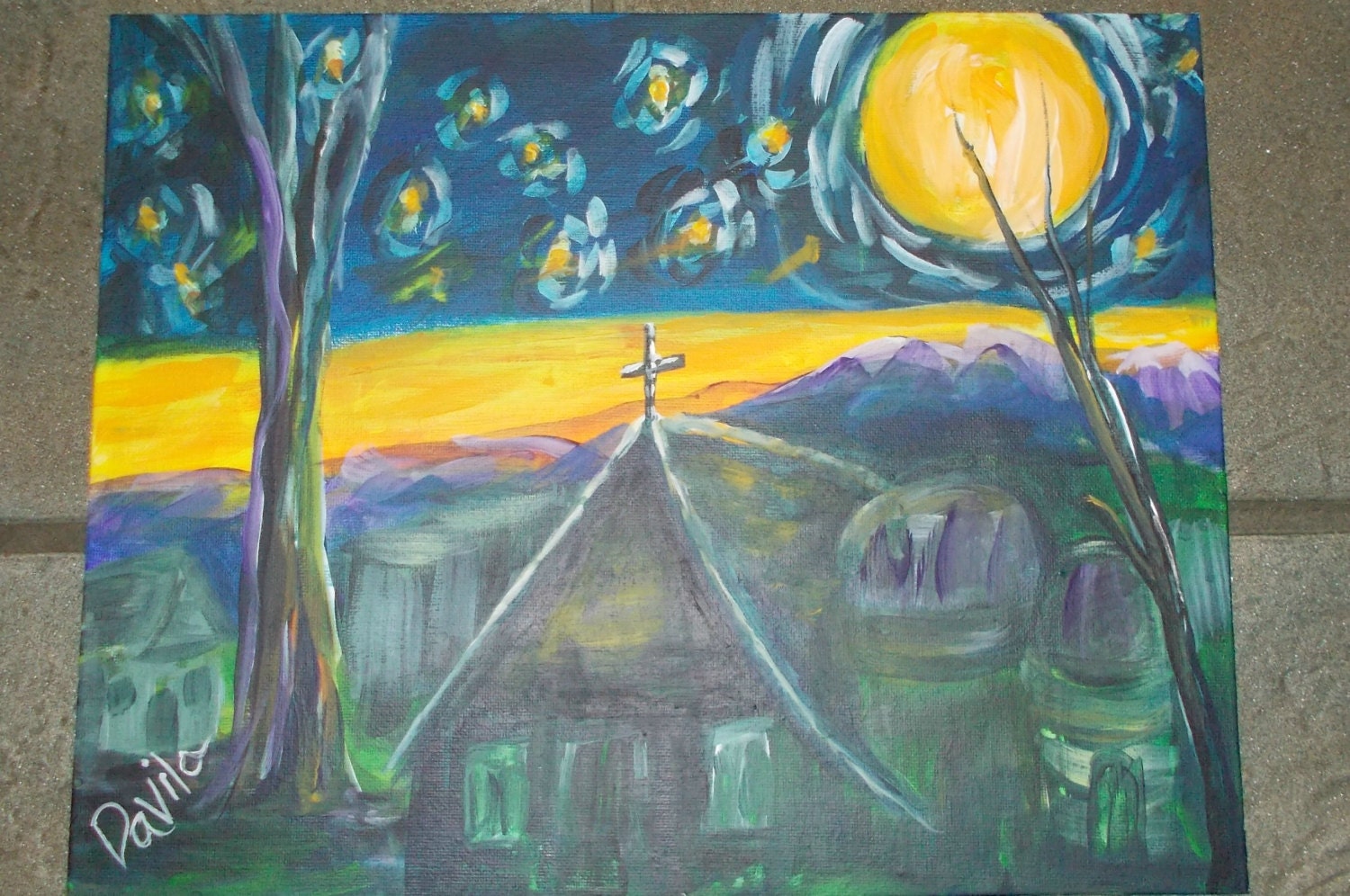 Original Night Watch painting direct from Texas artist signed acrylic 11x14
