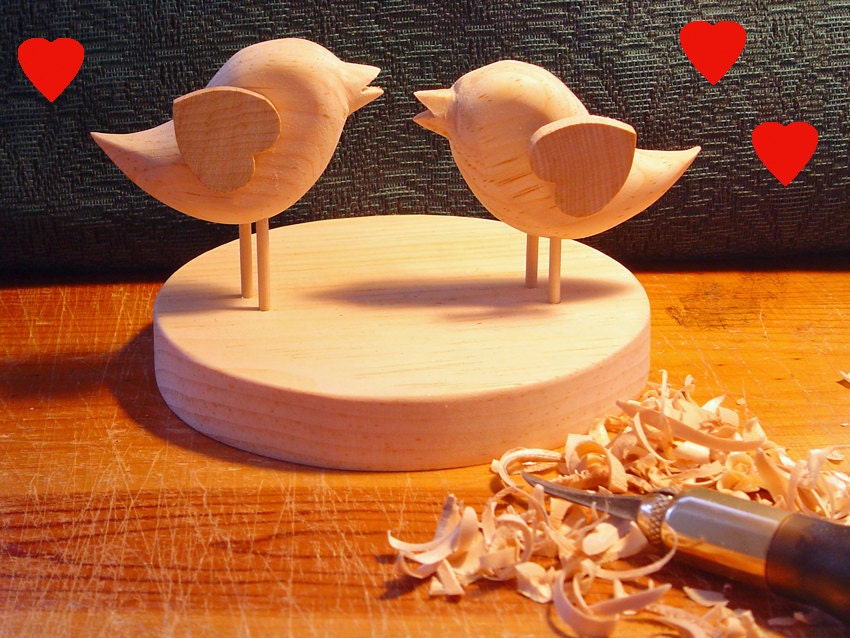 DIY - WEDDING Cake TOPPER - Two In Love Sweet Little Birds with Heart Wings -  Saying I Love You - Ready to finish Your Way