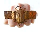 Big Ring Steampunk Oxidized Scarab with Wings Statement Ring Egyptian Beetle Knuckle Ring Chunky Neo Victorian Adjustable Ring