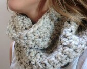 OATMEAL Crochet Chunky Cowl Infinity Scarf Cozy - Chunky Acrylic and Lamb's Wool