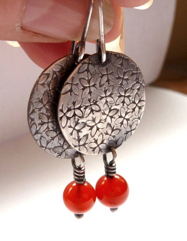 Earrings-Sterling Silver and Carnelian