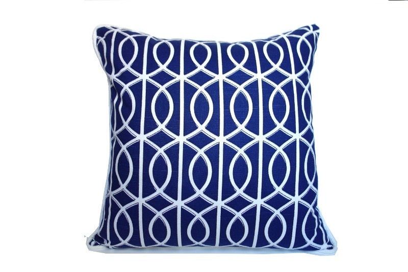 Blue and white lattice pillow, coastal pillow,  bella porte in twilight