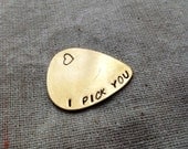 Custom Hand Stamped Brass Guitar Pick- Pick Your Own Phrase and Font