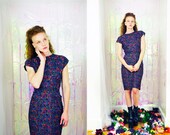 Vtg 80s Metallic Grey Floral Print Open Back Mini Dress S/XS