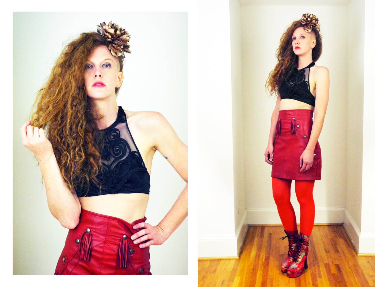 Vtg 80s Black Embellished Halter Bra Top XS/S