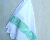 Cotton Kitchen Towel - Soft Aqua Dots Print on White Egyptian Flour Sack