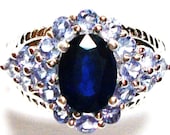 Sapphire & tanzanite acccent ring s7  "Midnight Blue"