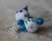 dangle earrings with bright confetti colors and turquoise
