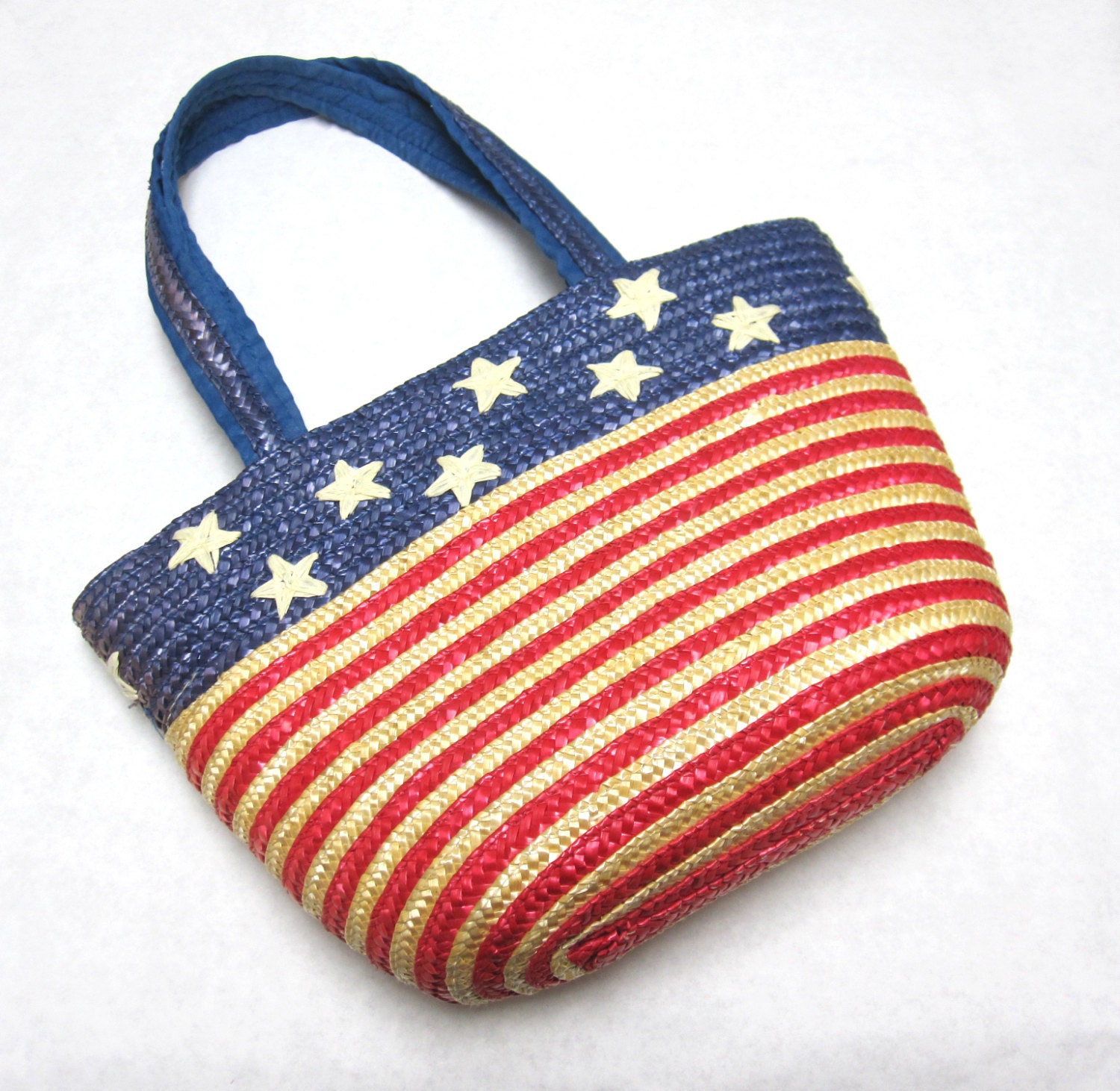 Flag Straw Purse Woven Handbag Natural Fiber Bucket Tote