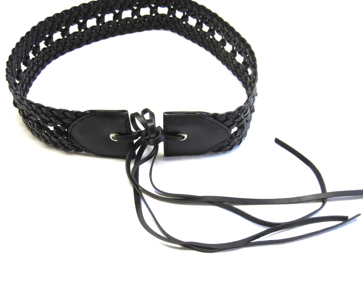 Wide Black Belt Leather Braided Fringe Belt