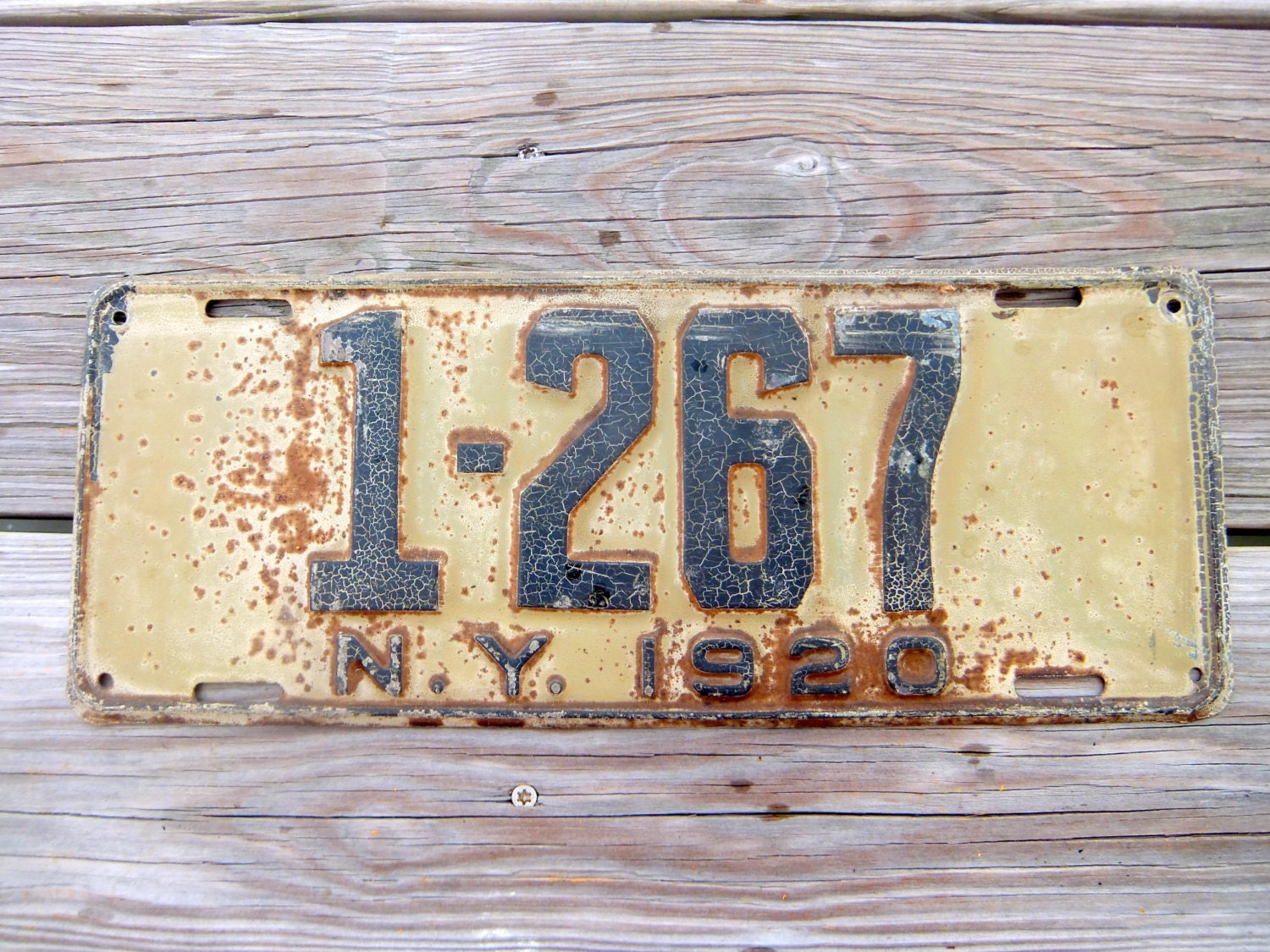 Antique Vintage License Plate New York 1920 1-267