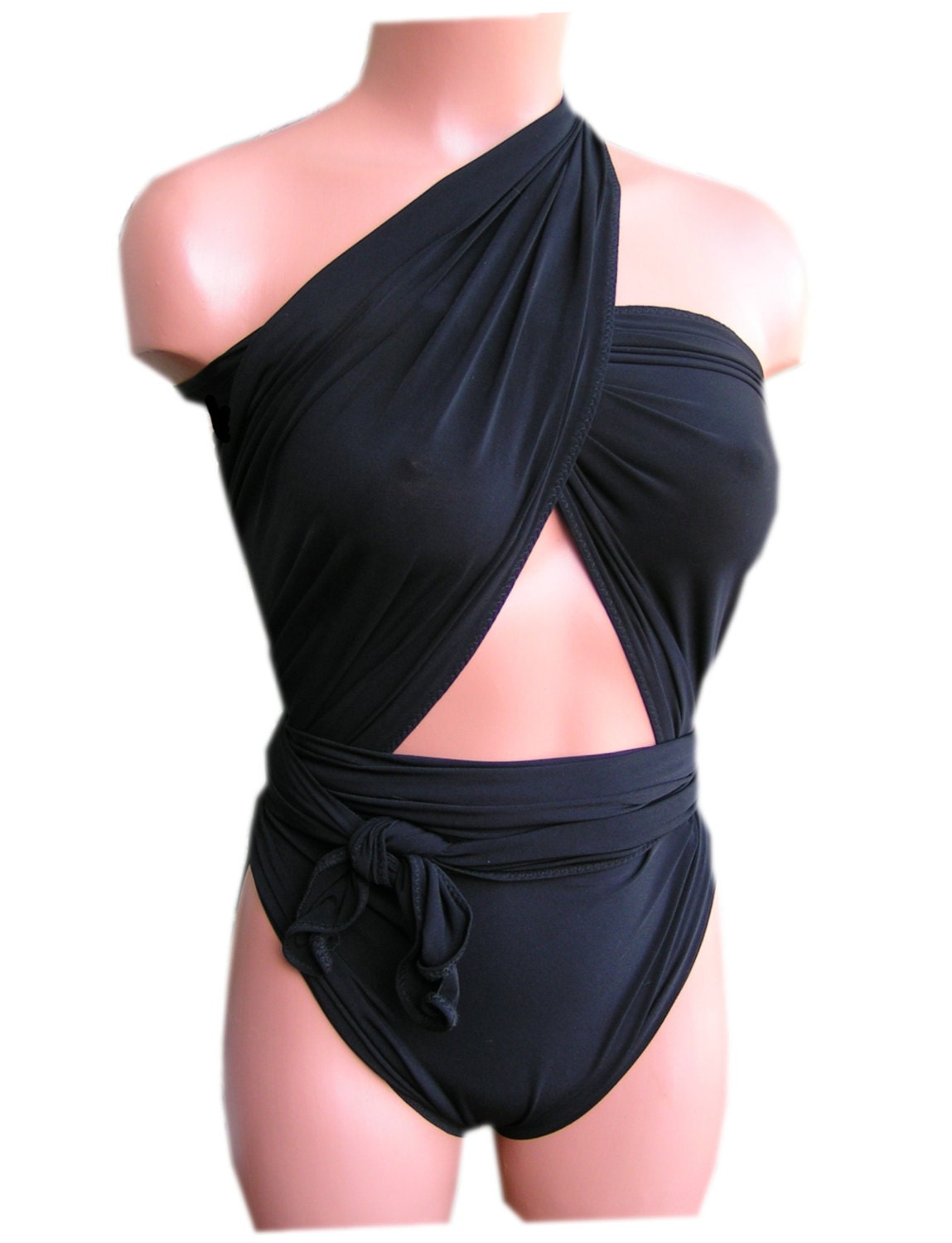 Extra Large Bathing Suit Wrap-around Swimsuit Classic Black Plus Size