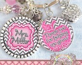 CHEVRON TEACHER GIFT, Personalized Keychain (or Necklace), Apple, Bottle Cap-Teacher Appreciation Gift, Thank you for helping me grow, Name