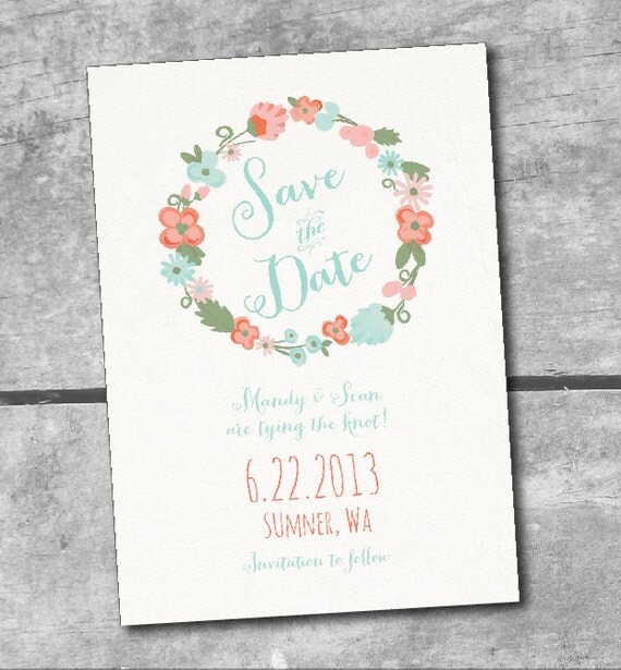 Rustic Floral Save the Date - Printable Wedding Announcement Card by Itsy Belle Il_570xn