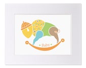 Rocking Horse Buffalo Baby Art Gender Neutral Nursery Art Sweet 11x14 Matted