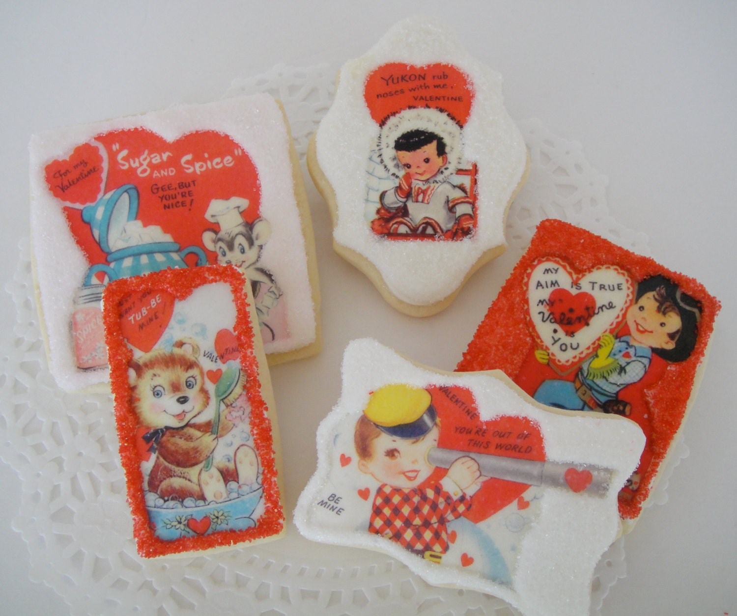 Retro Valentine Cookies - Iced Sugar Cookies - (1/2 Dozen)