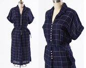1950s dress/ 50s plaid dress/ voile