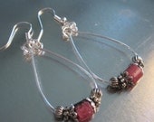 Beaded Hoop Earring/Boho Earrings/Pink Gemstone Earring/Pink Wire Wrapped Earring