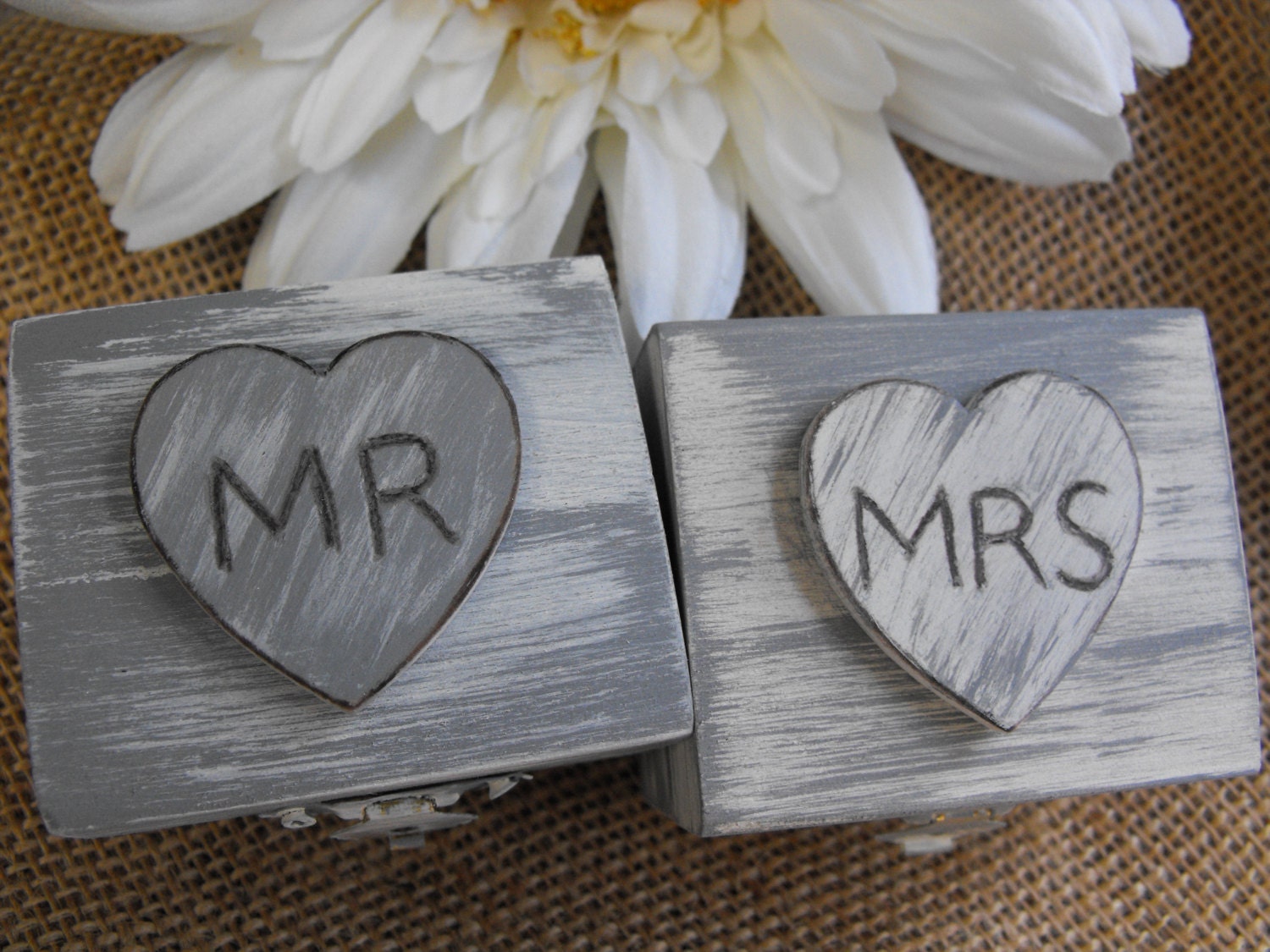 Mr & Mrs Ring Bearer Boxes You Pick Your Colors  Romantic Antique Vintage Inspired Cottage Chic  Alternative Ring Pillow