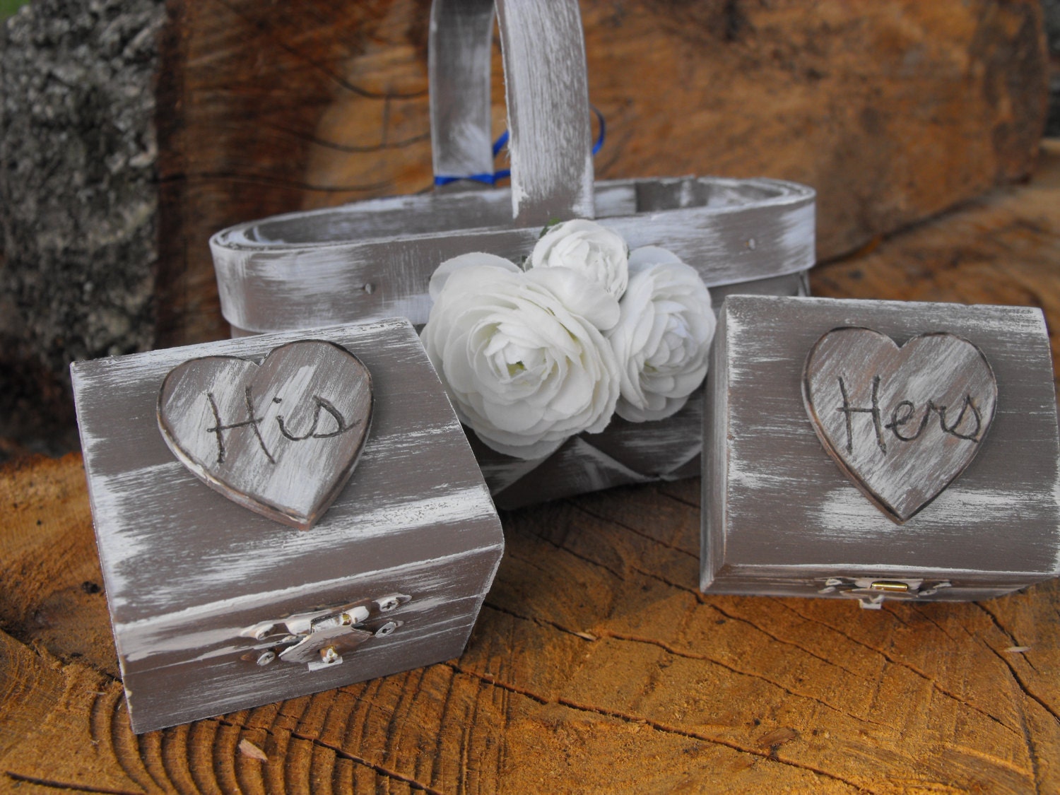 His & Hers Ring Bearer Boxes You Pick Your Colors  Romantic Antique Vintage Inspired Cottage Chic  Alternative Ring Pillow