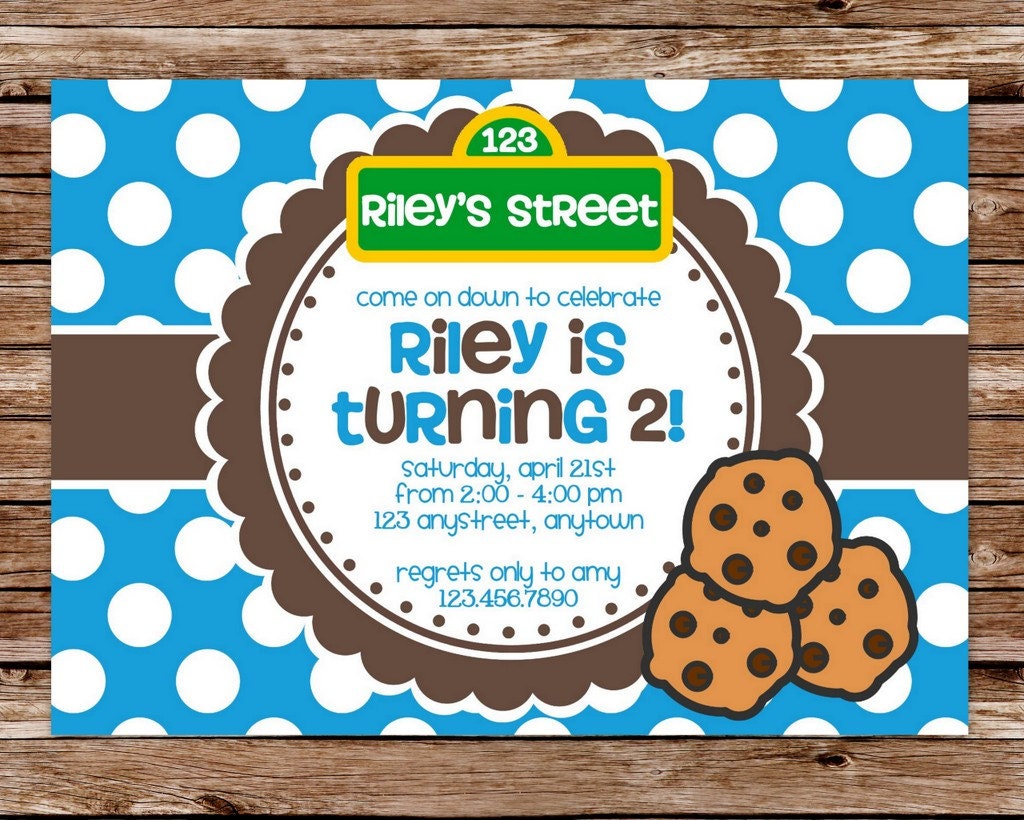 Custom Printable Blue & Brown Polka Dot Cookie Monster Inspired Birthday Invitation Il_170x135